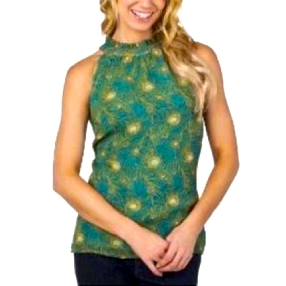 Liberty of London Target Hera Peacock Feathers High Neck Halter Top Size Small